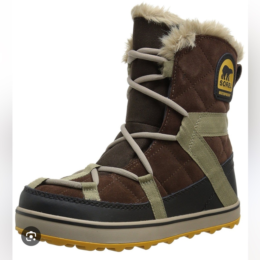 NEW Sorel Glacy Explorer tie up waterproof brown quilted fur lined boots size 6